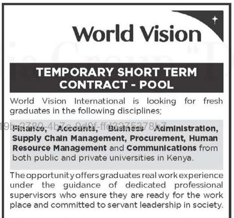 World Vision NGO Jobs in Kenya